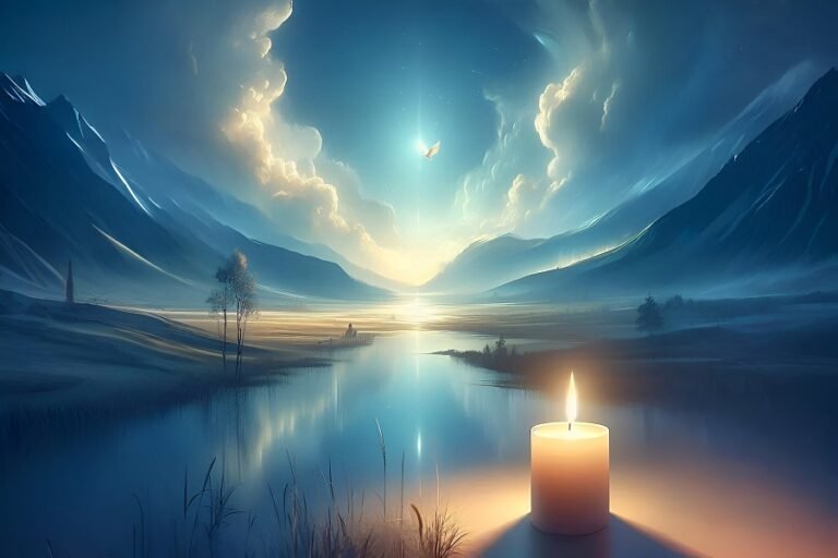 "Imagem serena simbolizando a oração e paz interior com uma vela acesa, representando confiança em Deus.