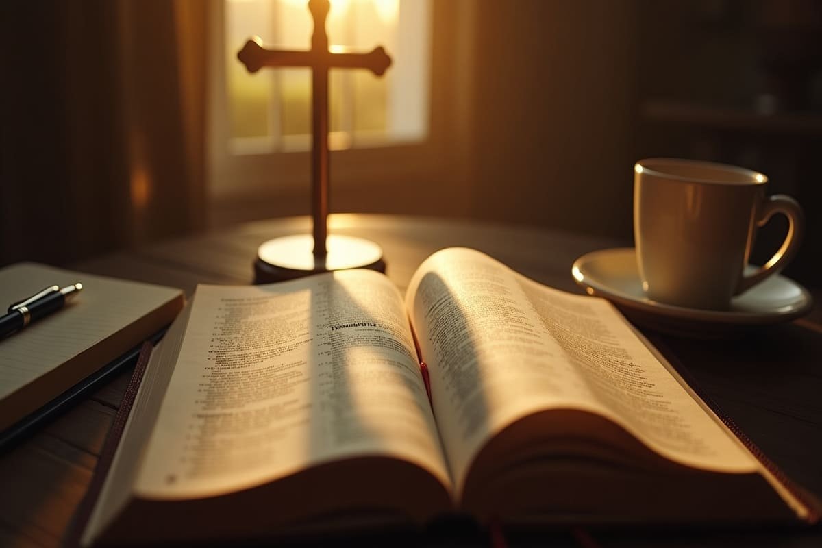 Imagem de uma Bíblia aberta em Habacuque 2:3 sobre uma mesa com caderno, caneta e luz suave, simbolizando oração e destravamento de projetos pela fé.